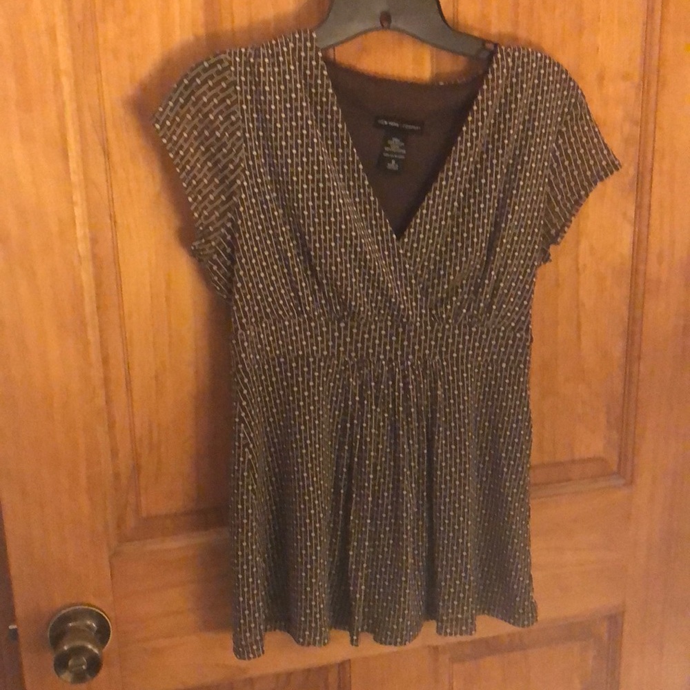 Brown and white sheer blouse